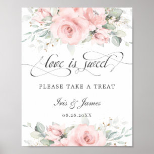 Poster Soft Blush Floral Love is Sweet Take a Treat Sign