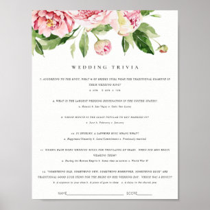Poster Soft Blush Floral Peony Mariage Trivia Jeu Partie