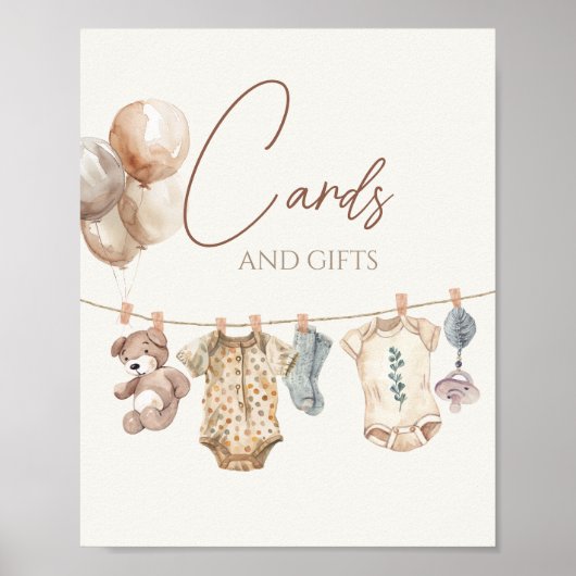 Poster Soft Boho Neutral Vêtements de bébé Cartes et Cade (Devant)