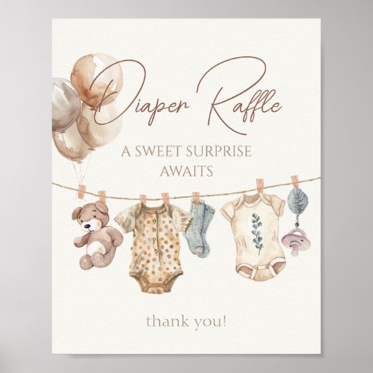 Poster Soft Boho Neutral Vêtements de bébé Déchets Raffle (Devant)
