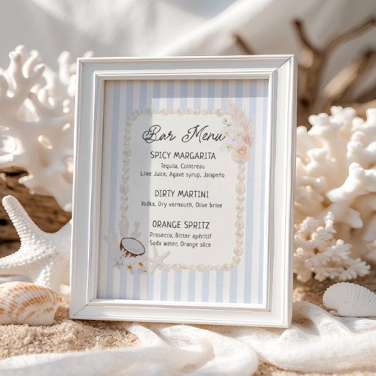 Poster Soft Coastal Bridal Shower Bar Menu