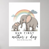 Poster Soft Elephant Mom Baby First Mothers Day Calm Art (Devant)
