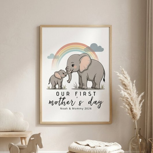 Poster Soft Elephant Mom Baby First Mothers Day Calm Art
