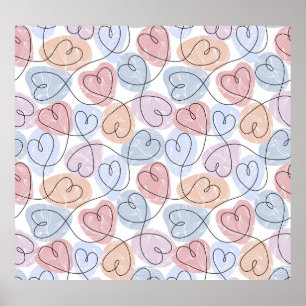 Poster Soft Hearts : Continuous Line Valentine's