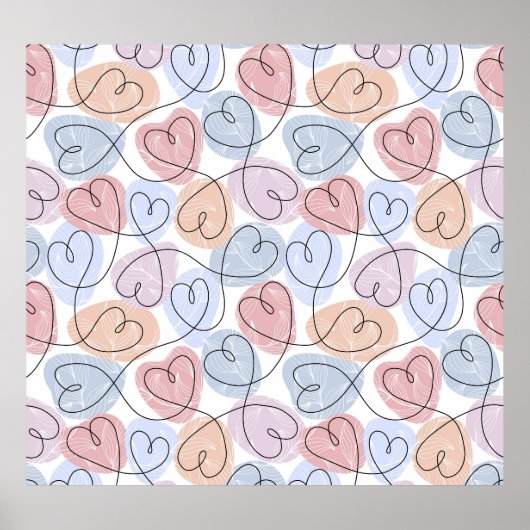 Poster Soft Hearts : Continuous Line Valentine's (Devant)