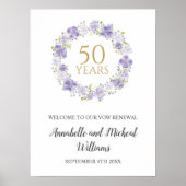 Poster Soft Lavender Floral Garland 50e Mariage Bienvenue (Devant)