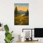 Poster Soft Light over Dreamy Plains | Landscape Painting (Bureau à domicile)