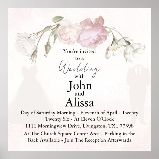 Poster Soft Pink Roses & Bride and Groom Collection (Devant)