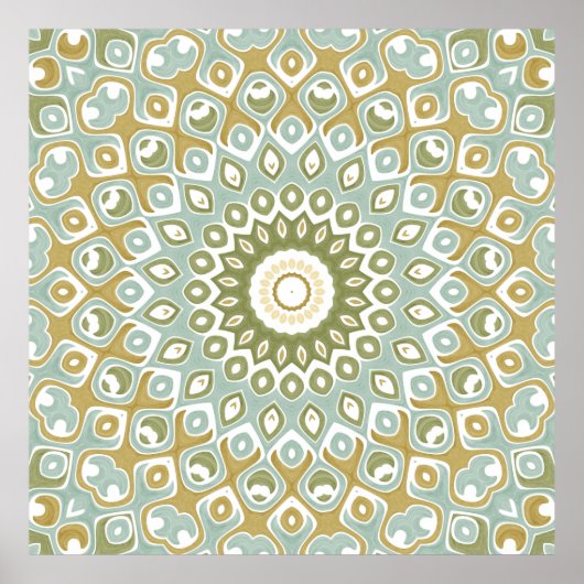Poster Soft Sage and Gold Geometric Mandala Pattern (Devant)