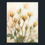 Poster  Soft Yellow Rose Buds Floral Design<br><div class="desc">A beautifully soft-focus photograph of delicate yellow rose buds on slender green stems, captured in exquisite detail against a dreamy blush and cream bokeh background. The gentle interplay of warm honey tones, sage green leaves, and pastel hues creates a serene, romantic atmosphere. A timeless piece that brings a fresh, garden-inspired...</div>