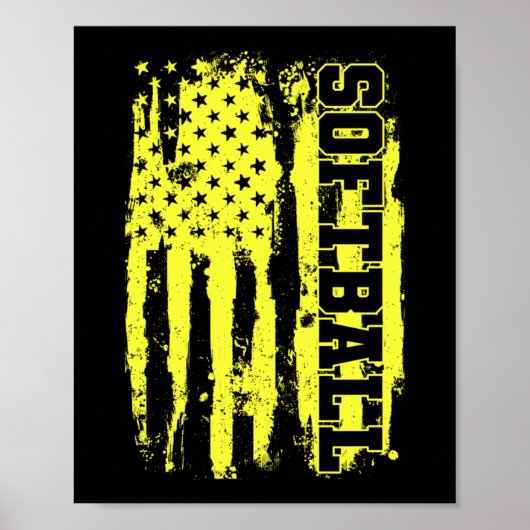 Poster Softball American Flag Softball Player (Devant)