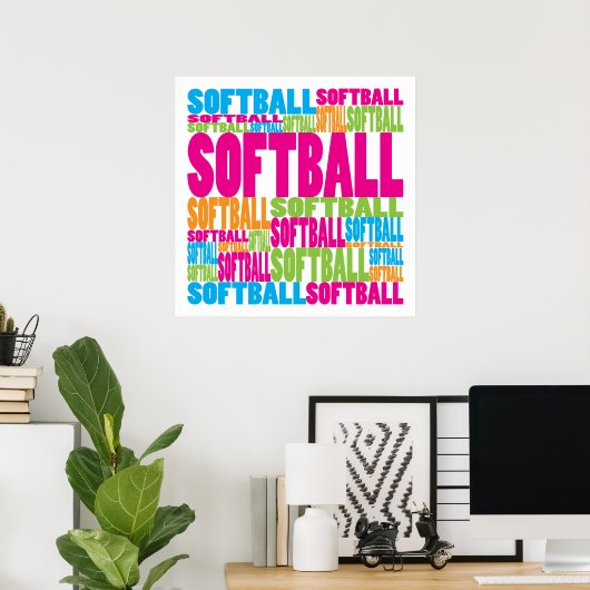 Poster Softball coloré (Bureau à domicile)