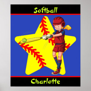Poster Softball Girls Star Batter Swing Personnalisé