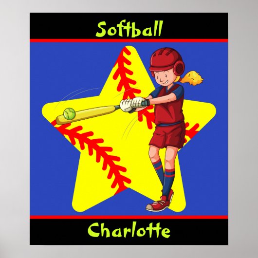 Poster Softball Girls Star Batter Swing Personnalisé (Devant)