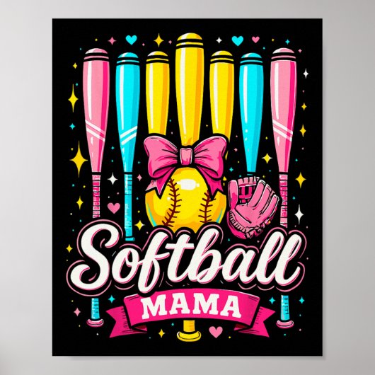 Poster Softball Mama Softball Coquette Bow Softball (Devant)
