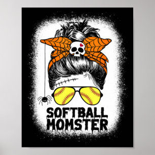 Poster Softball Maman Vie Messy Bun Halloween Femmes Soft