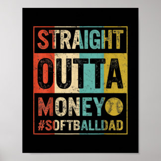 Poster Softball Papa Droit Outta Fête des pères d'argent
