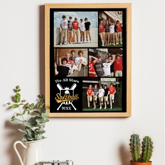Poster Softball personnalisé Photo Collage Nom de l'équip