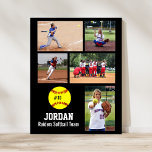 Poster Softball personnalisé Photo Collage Nom de l'équip<br><div class="desc">Ce poster personnalisé de photo-collage de softball comprend vos photos de softball téléchargées préférées, un graphique de softball avec le numéro de maillot de votre joueur, et du texte supplémentaire comme le nom de votre joueur et/ou le nom de l'équipe. Ce design est mis en regard d'une couleur arrière -...</div>