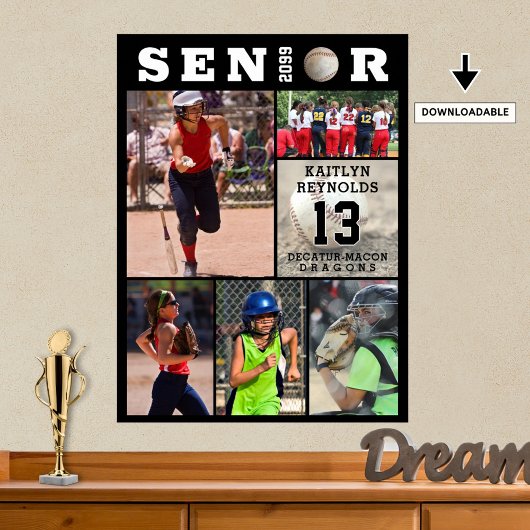 Poster Softball Senior Graduation 6 Photo Collage