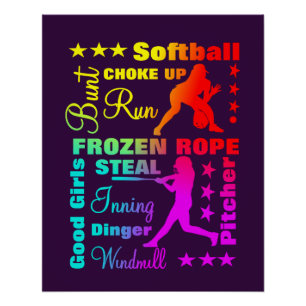 Poster Softball Sports Termes Rainbow Cool Typographie