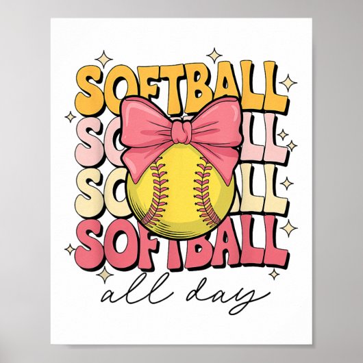 Poster Softball super Coquette Bow Softball Lover Softbal (Devant)