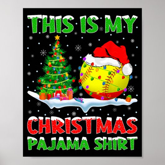 Poster Softball Xmas Tree Lights This Is My Christmas Paj (Devant)
