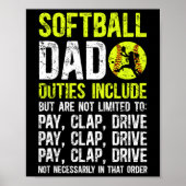 Poster Softll Dad Duties Dad Of A Softll Player Dad  (Devant)