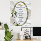 Poster Soie blanche luxueuse et fluide et roses blanches. (Bureau à domicile)