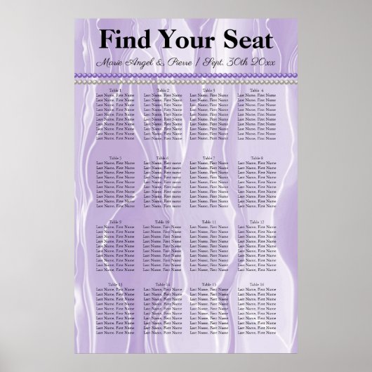 Poster Soie violette avec perles violettes carte de siège (Devant)