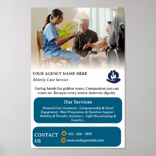 Poster Soins aux personnes âgées Blanc & Bleu Promotionne