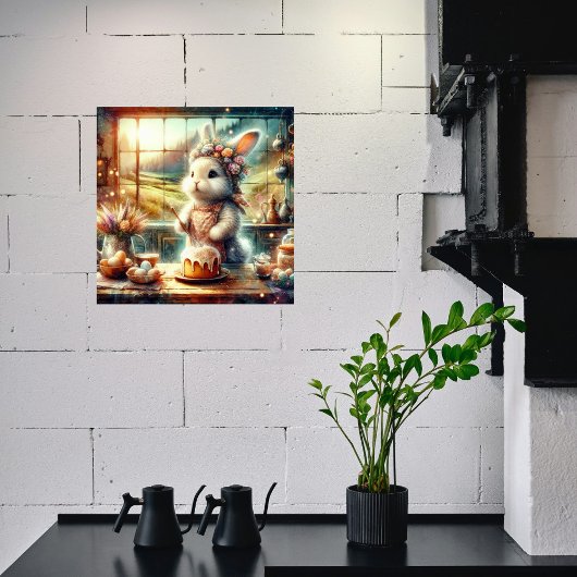 Poster Soins de Pâques avec Joli Bunny Baker d'aquarelle