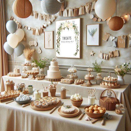 Poster Soins élégants Table Rose Bébé Sprinkle Douche