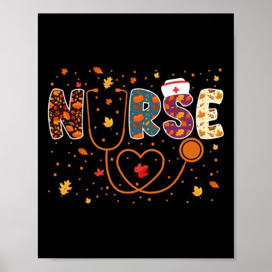 Poster Soins infirmiers Thanksgiving Day Stethoscope Fall (Devant)