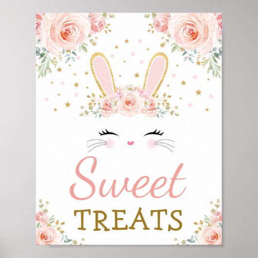 Poster Soins sucrés / Cute lapin lapin Blush Gold Floral (Devant)