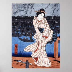 Poster Soir sur la rivière par Utagawa Hiroshige