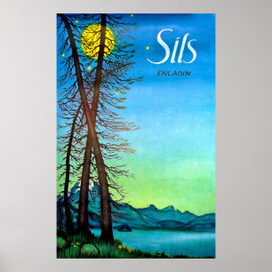 Poster Soirée à Sils, Engadin, Suisse, vintage