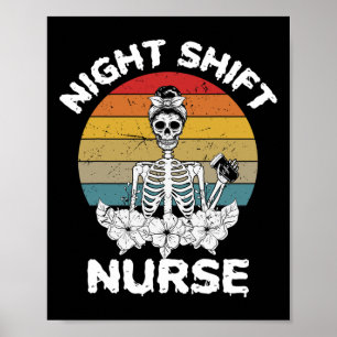 Poster Soirée amusante Shift Nurse Skeleton Halloween RN 