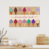 Poster Soirée Crème Glace Bébé Fille 2 ans Anniversaire (Cuisine)
