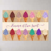 Poster Soirée Crème Glace Bébé Fille 2 ans Anniversaire (Devant)