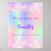 Poster Soirée d'anniversaire rose holosse violet (Devant)