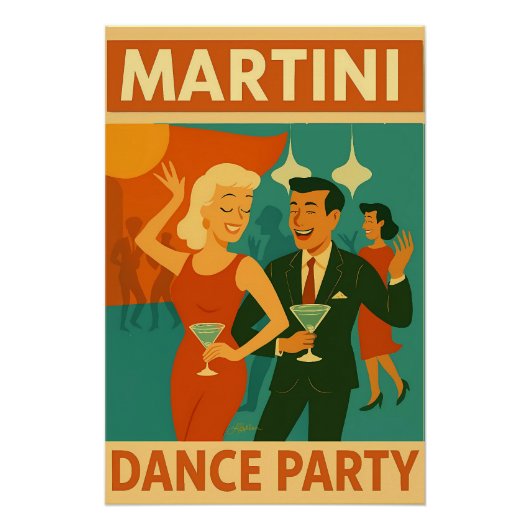 Poster Soirée Dansante Martini du Milieu du Siècle (Devant)