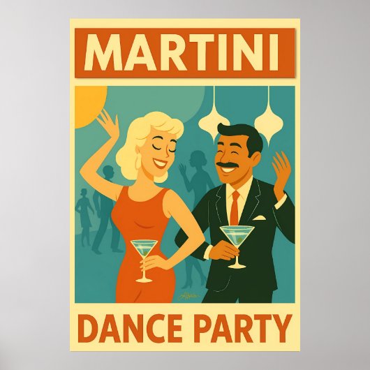 Poster Soirée Dansante Martini du Milieu du Siècle (Devant)