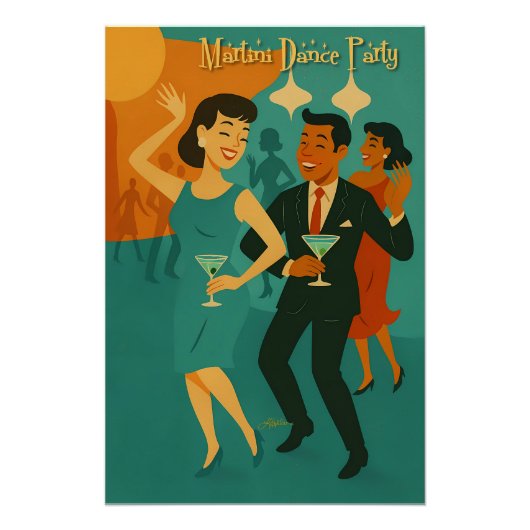 Poster Soirée Dansante Martini du Milieu du Siècle (Devant)
