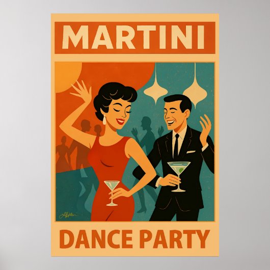 Poster Soirée Dansante Martini du Milieu du Siècle (Devant)