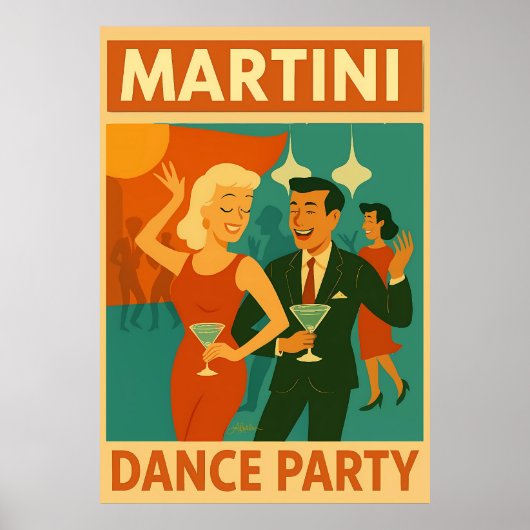 Poster Soirée Dansante Martini du Milieu du Siècle (Devant)
