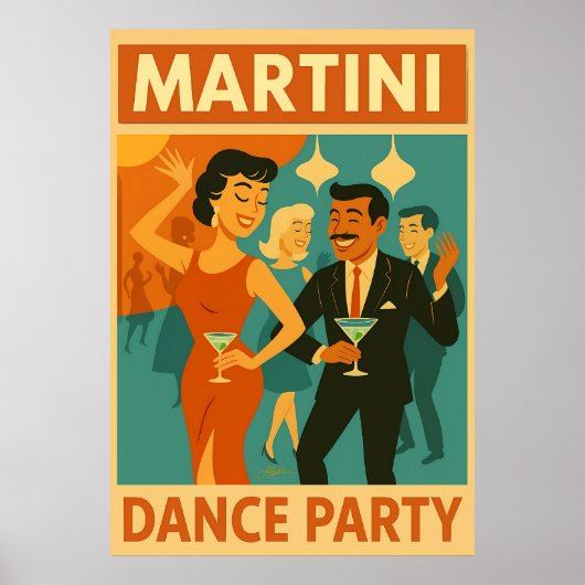 Poster Soirée Dansante Martini Milieu de Siècle (Devant)
