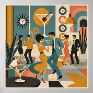 Poster Soirée de danse de cocktail Martini Hippie du mili