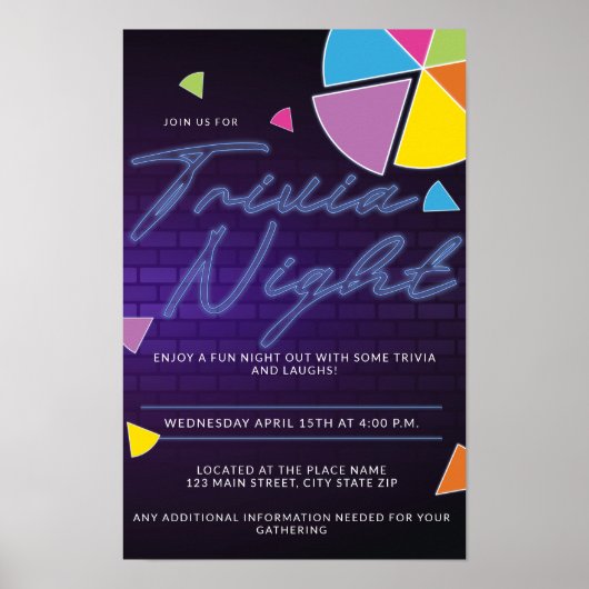 Poster Soirée de Neon Trivia (Devant)