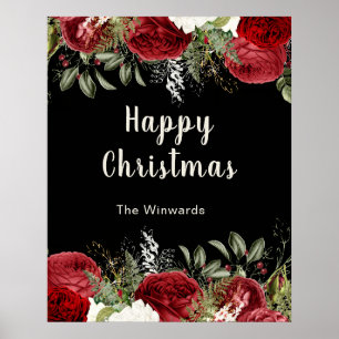 Poster Soirée de Noël élégante Fleurs rouges